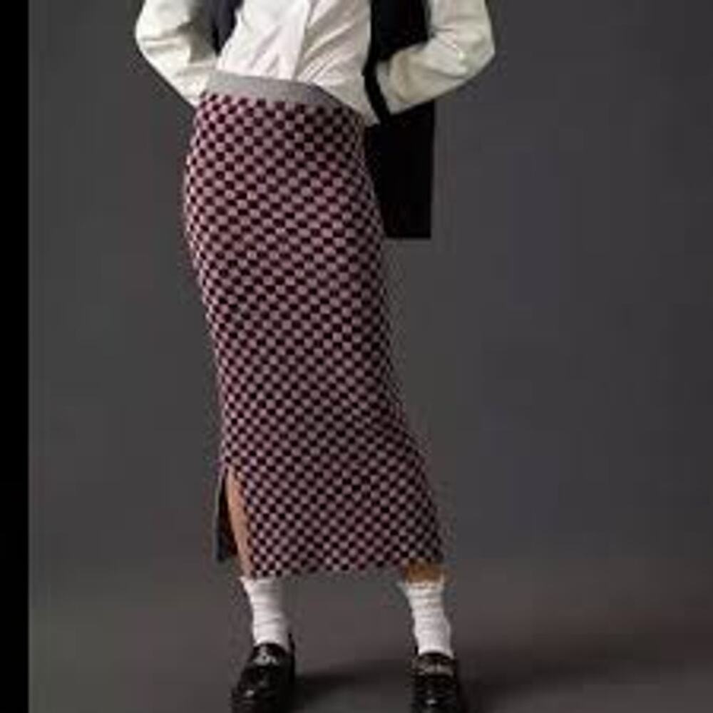 Anthropologie Kule Indie Academia Checkerboard Tube Skirt Knit Women XS